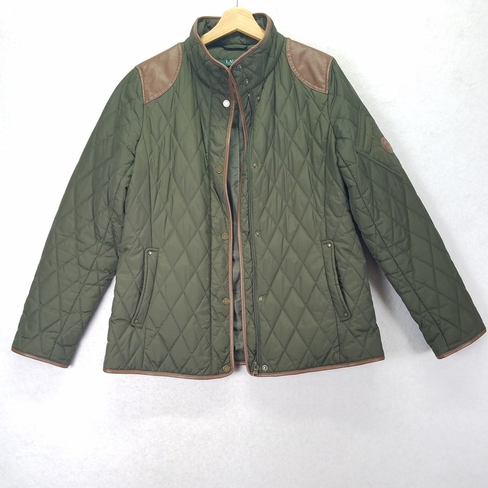 Lauren Ralph Lauren Womens Diamond Equestrian Quilted Barn Jacket Sz M Green